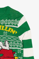 Striped Green Peanuts Snoopy "Just Chillin'" Ugly Christmas Pullover (2010s)
