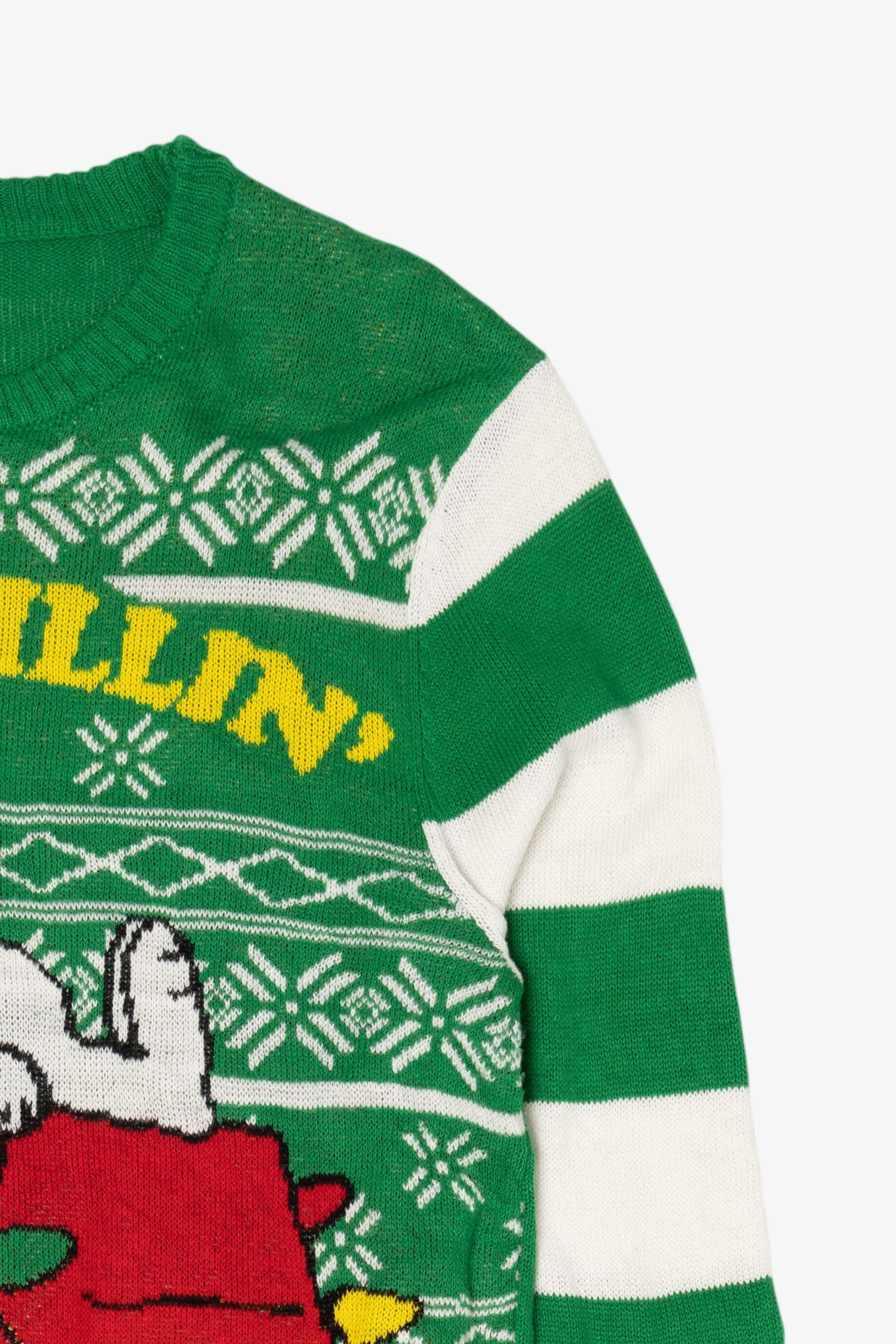 Striped Green Peanuts Snoopy "Just Chillin'" Ugly Christmas Pullover (2010s)