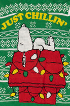 Striped Green Peanuts Snoopy "Just Chillin'" Ugly Christmas Pullover (2010s)