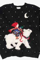 Vintage Hand Knit Black Marisa Christina Polar Bear Ugly Christmas Pullover (1990s)