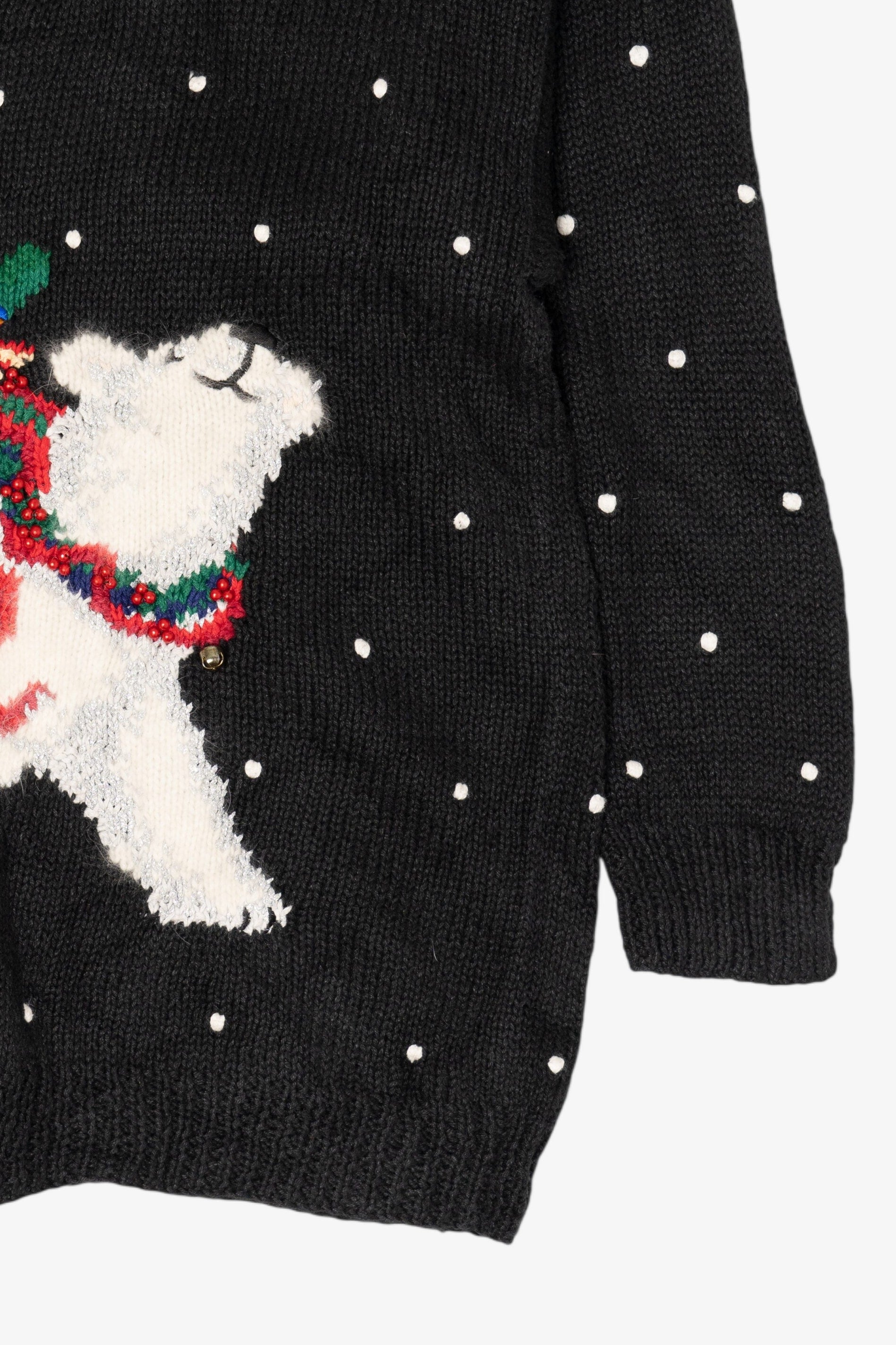 Vintage Hand Knit Black Marisa Christina Polar Bear Ugly Christmas Pullover (1990s)