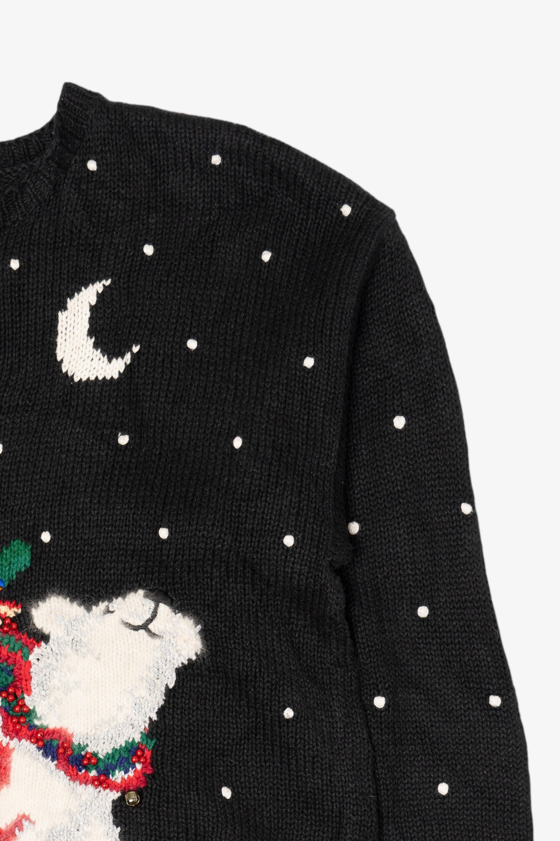 Vintage Hand Knit Black Marisa Christina Polar Bear Ugly Christmas Pullover (1990s)