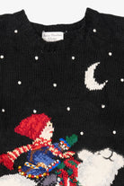 Vintage Hand Knit Black Marisa Christina Polar Bear Ugly Christmas Pullover (1990s)