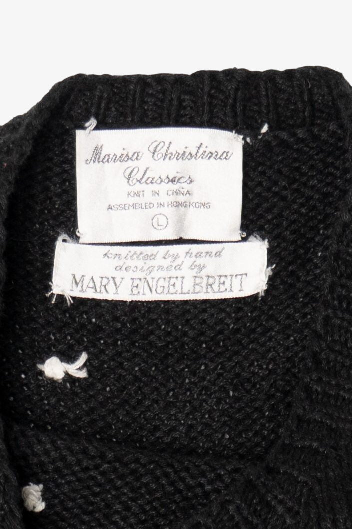 Vintage Hand Knit Black Marisa Christina Polar Bear Ugly Christmas Pullover (1990s)