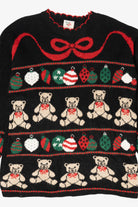Vintage Black Nutcracker Teddy Bears And Ornaments Ugly Christmas Pullover (1980s)