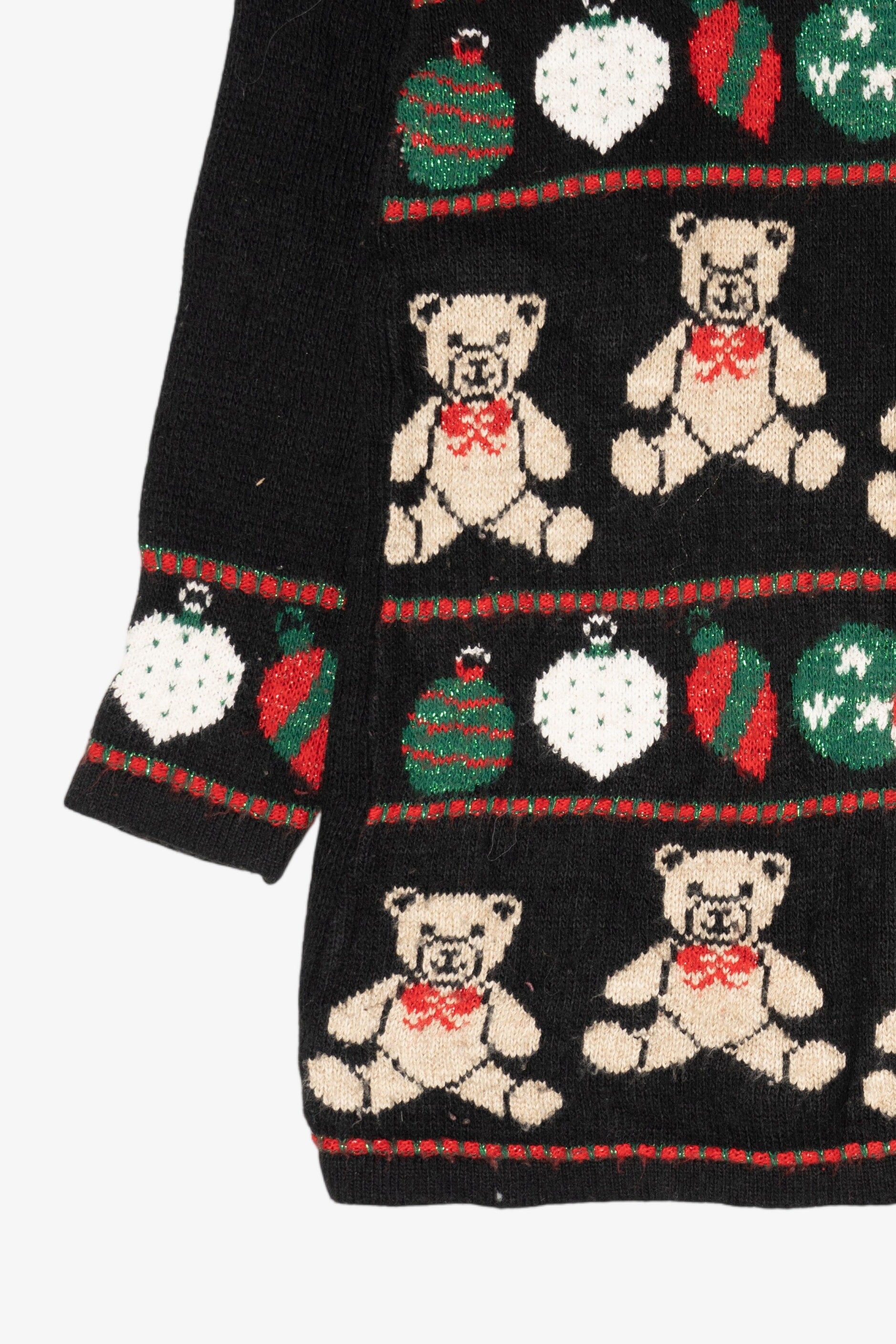 Vintage Black Nutcracker Teddy Bears And Ornaments Ugly Christmas Pullover (1980s)