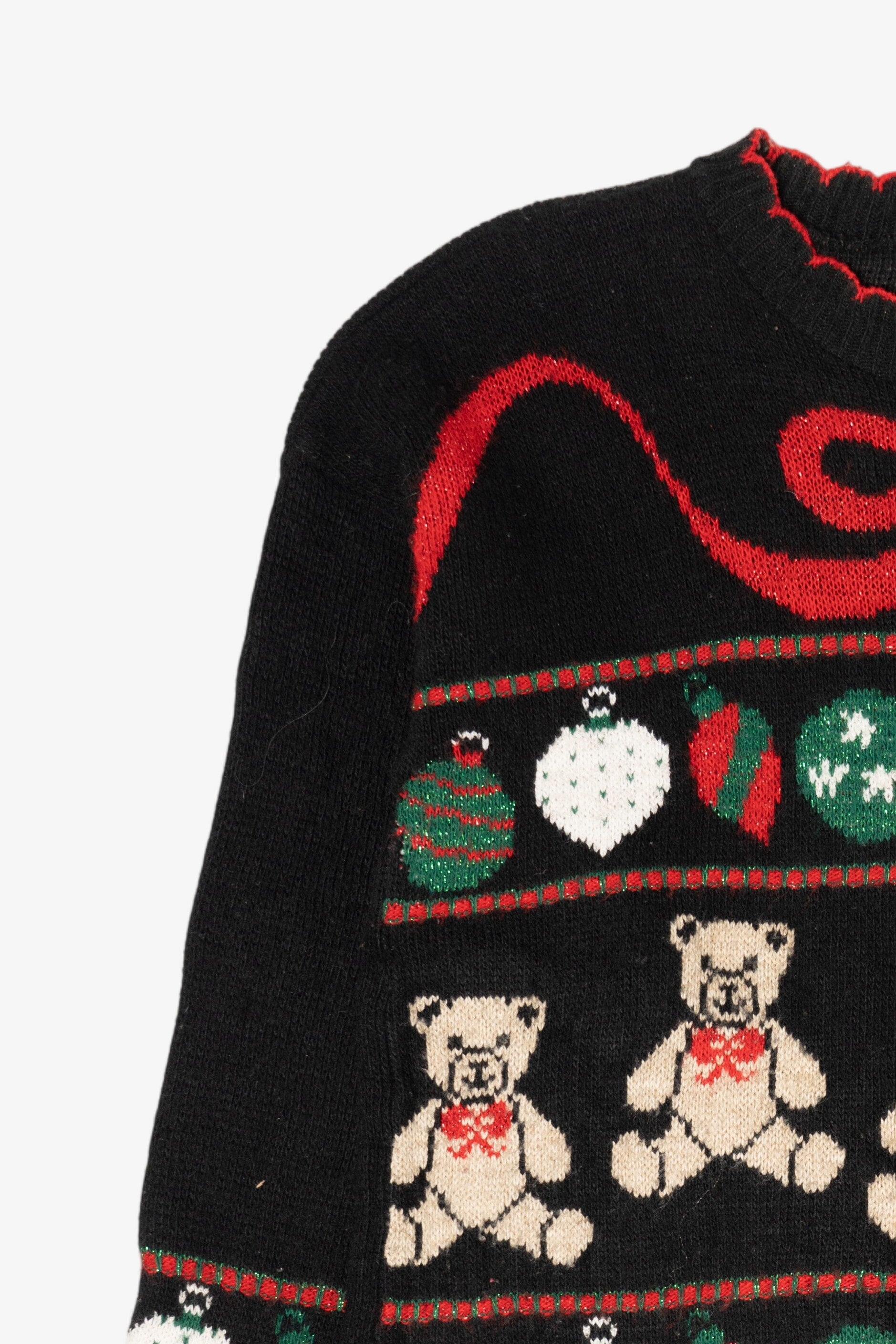 Vintage Black Nutcracker Teddy Bears And Ornaments Ugly Christmas Pullover (1980s)