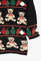 Vintage Black Nutcracker Teddy Bears And Ornaments Ugly Christmas Pullover (1980s)