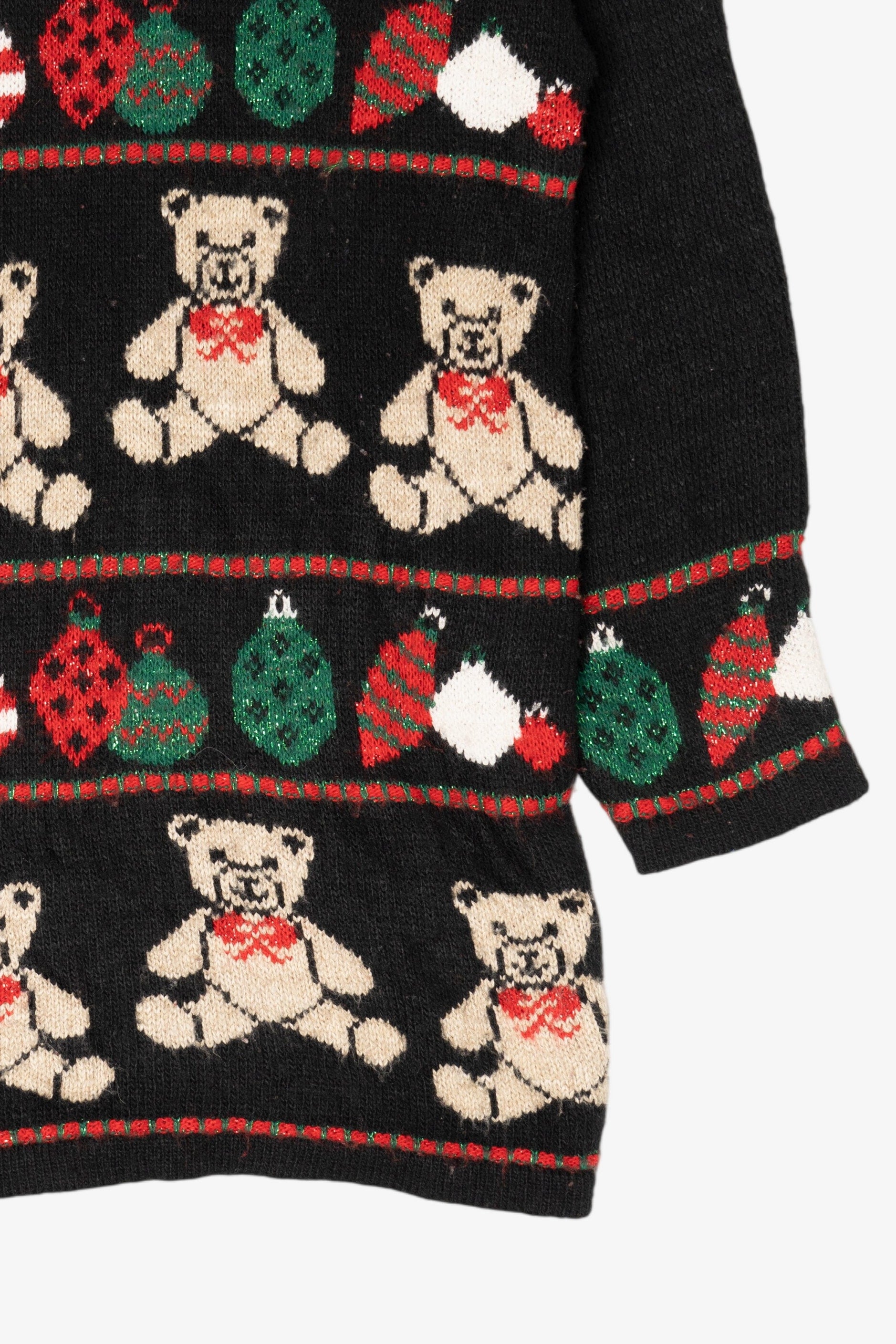 Vintage Black Nutcracker Teddy Bears And Ornaments Ugly Christmas Pullover (1980s)