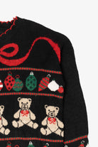 Vintage Black Nutcracker Teddy Bears And Ornaments Ugly Christmas Pullover (1980s)