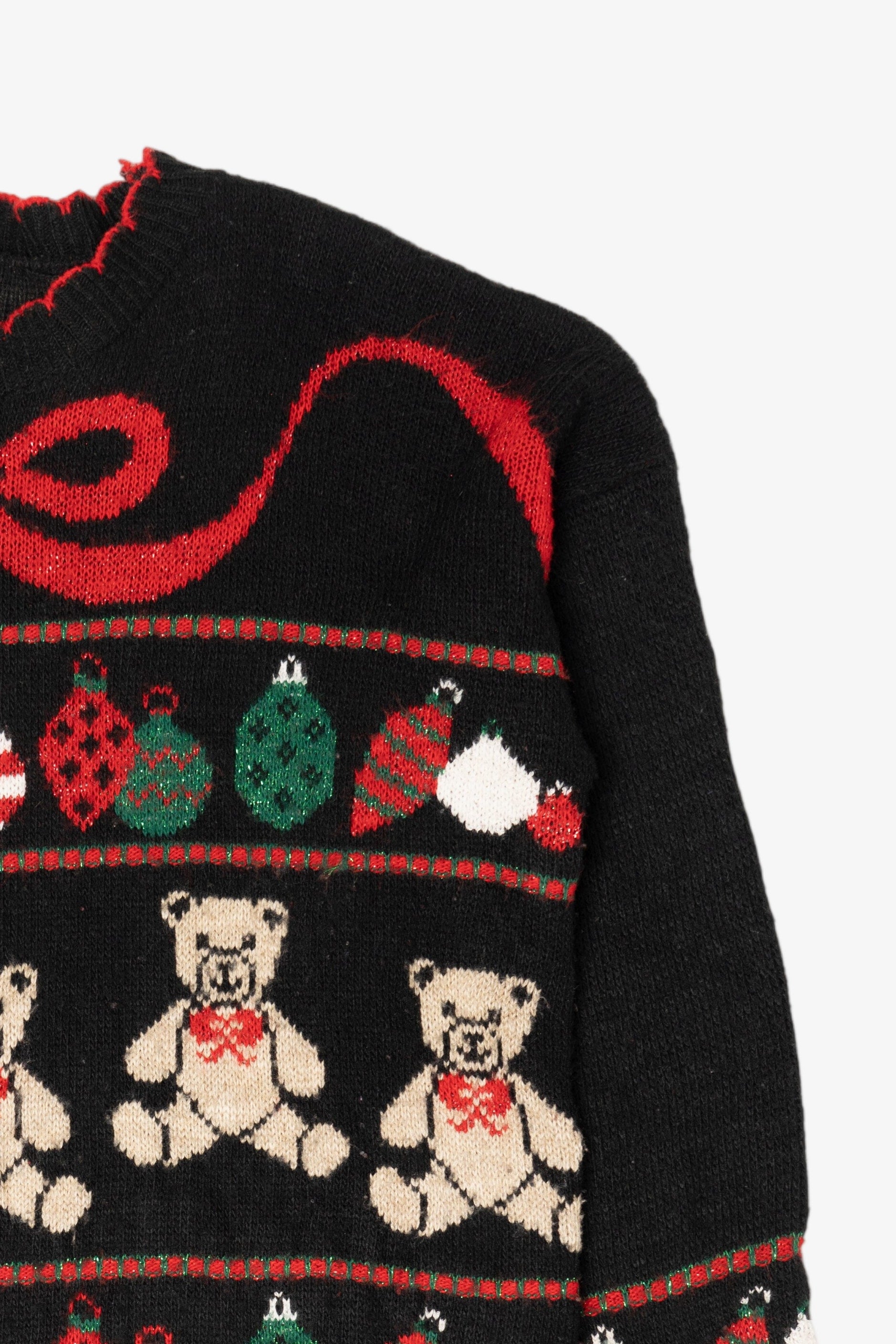 Vintage Black Nutcracker Teddy Bears And Ornaments Ugly Christmas Pullover (1980s)