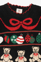 Vintage Black Nutcracker Teddy Bears And Ornaments Ugly Christmas Pullover (1980s)