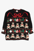 Vintage Black Nutcracker Teddy Bears And Ornaments Ugly Christmas Pullover (1980s)