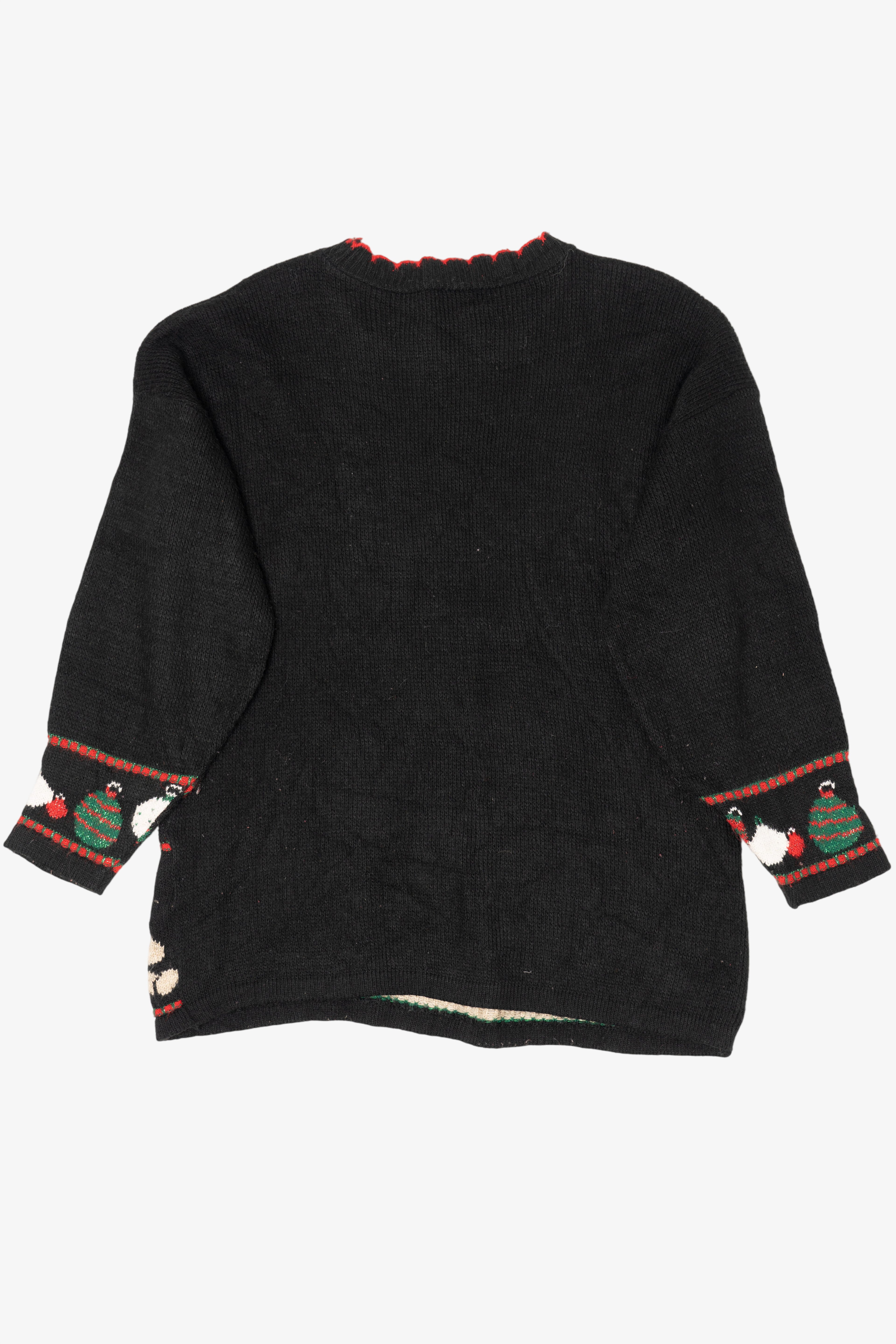 Vintage Black Nutcracker Teddy Bears And Ornaments Ugly Christmas Pullover (1980s)