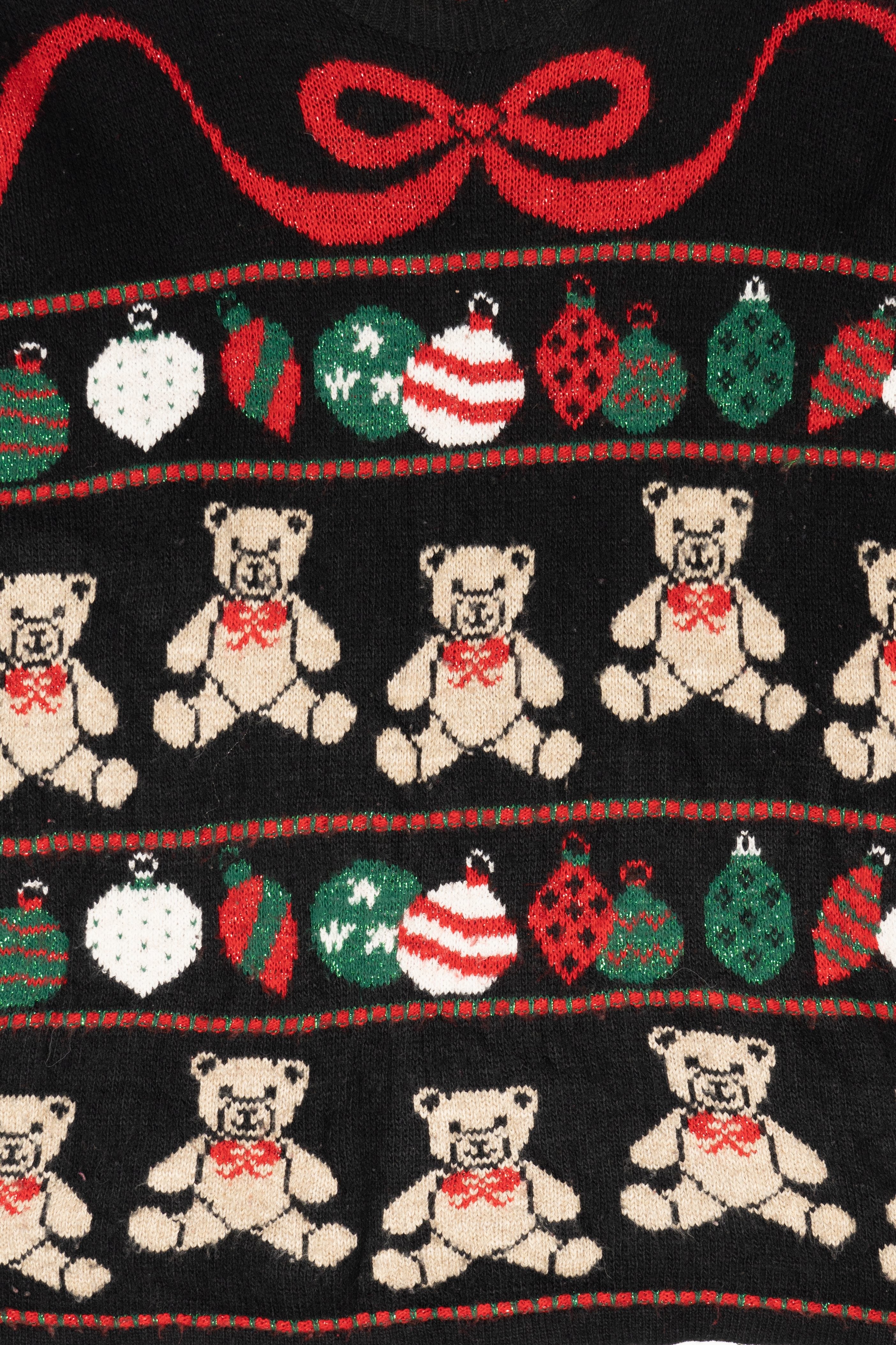 Vintage Black Nutcracker Teddy Bears And Ornaments Ugly Christmas Pullover (1980s)