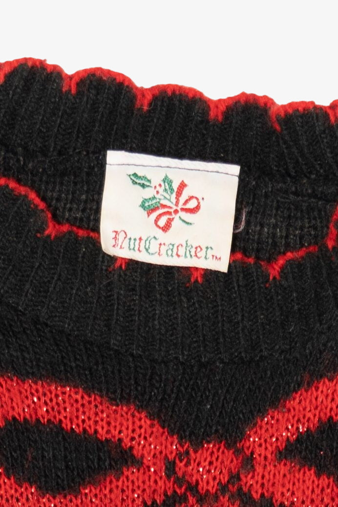 Vintage Black Nutcracker Teddy Bears And Ornaments Ugly Christmas Pullover (1980s)
