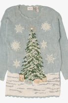 Vintage Light Blue Kathie Lee Tree Ugly Christmas Pullover (1990s)