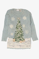 Vintage Light Blue Kathie Lee Tree Ugly Christmas Pullover (1990s)