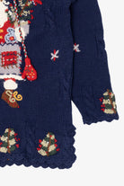 Vintage Navy Blue Belle Pointe Santa Ugly Christmas Pullover (1990s)