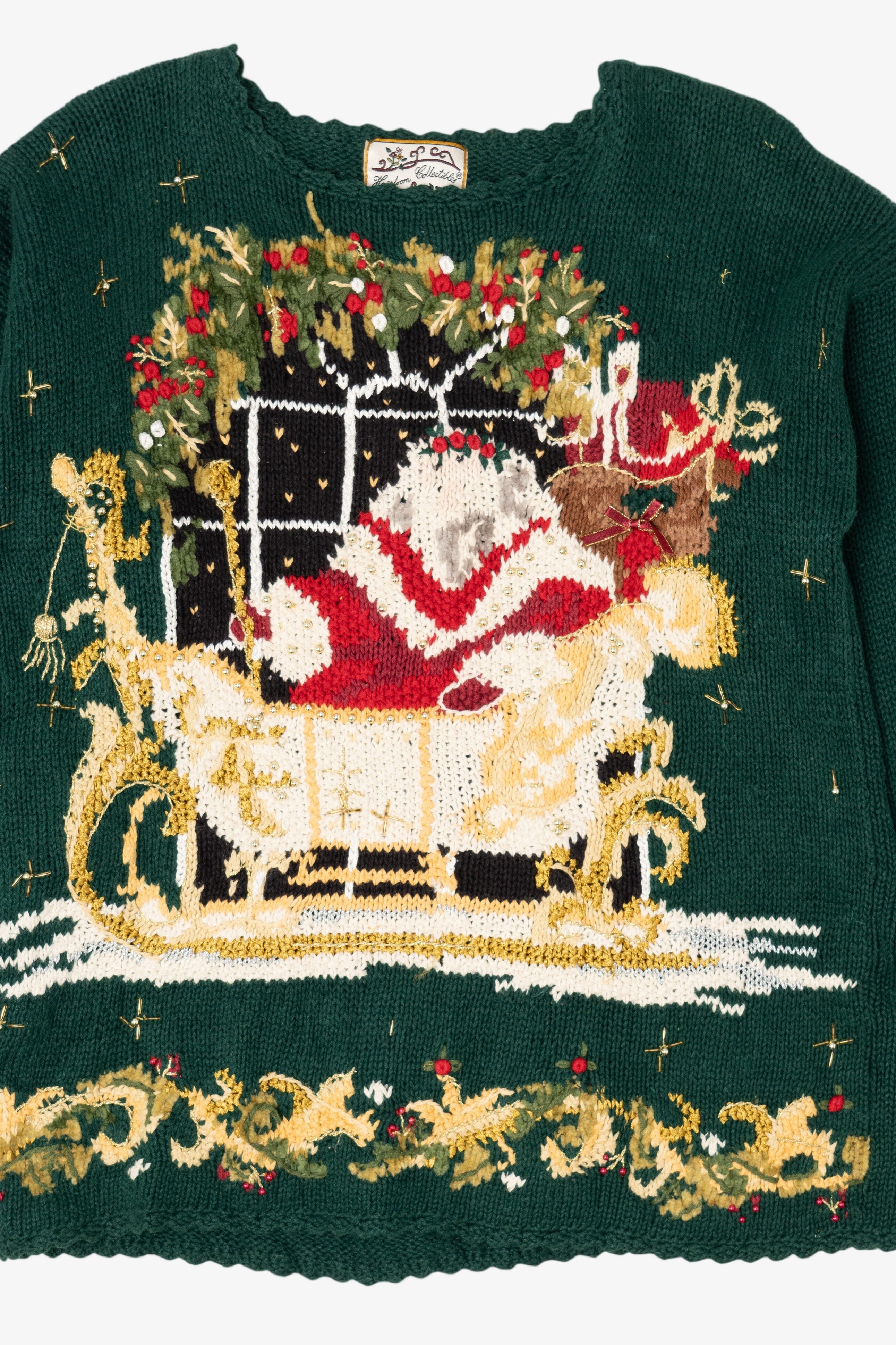 Vintage Green Heirloom Collectibles Santa Ugly Christmas Pullover (1990s)