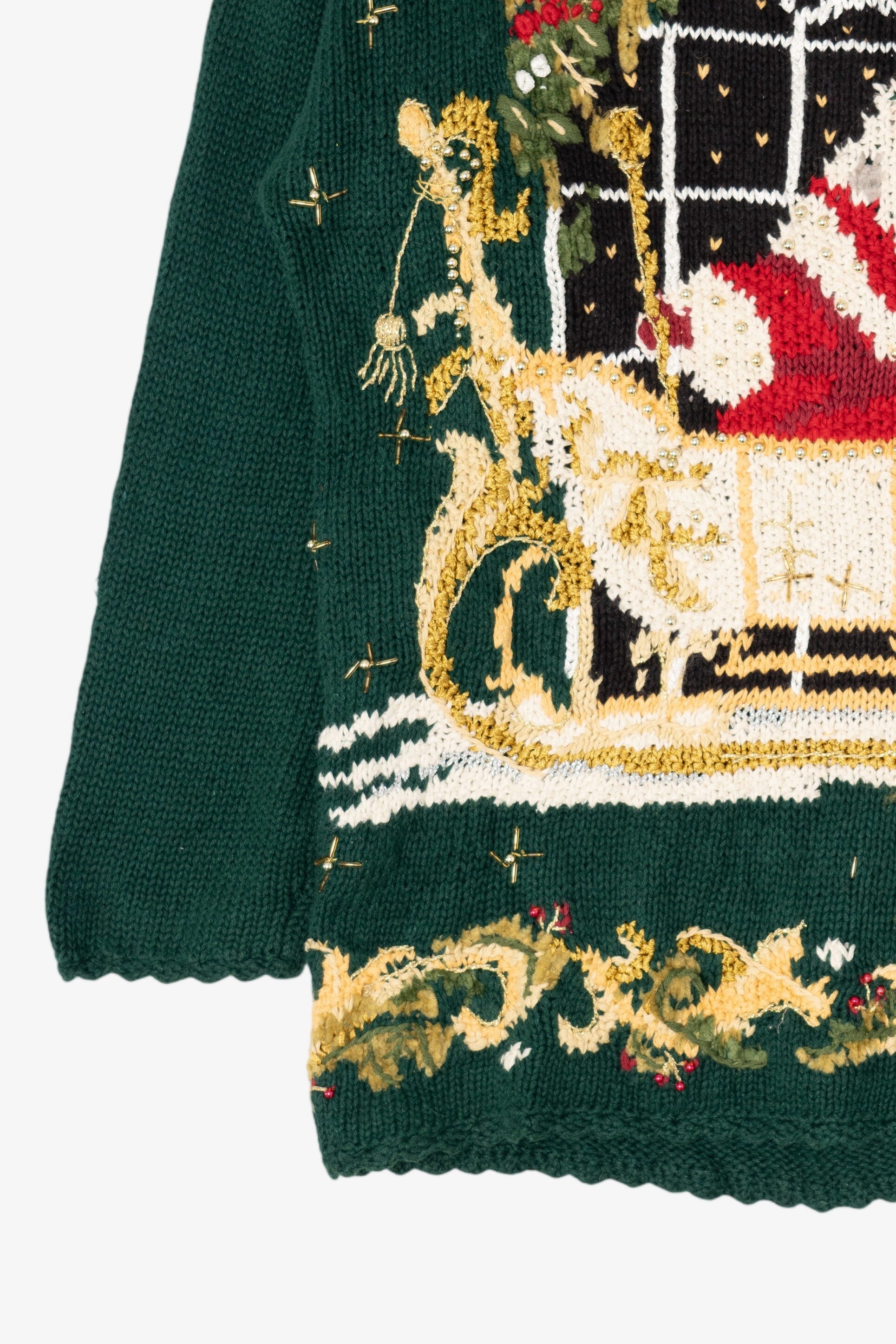 Vintage Green Heirloom Collectibles Santa Ugly Christmas Pullover (1990s)