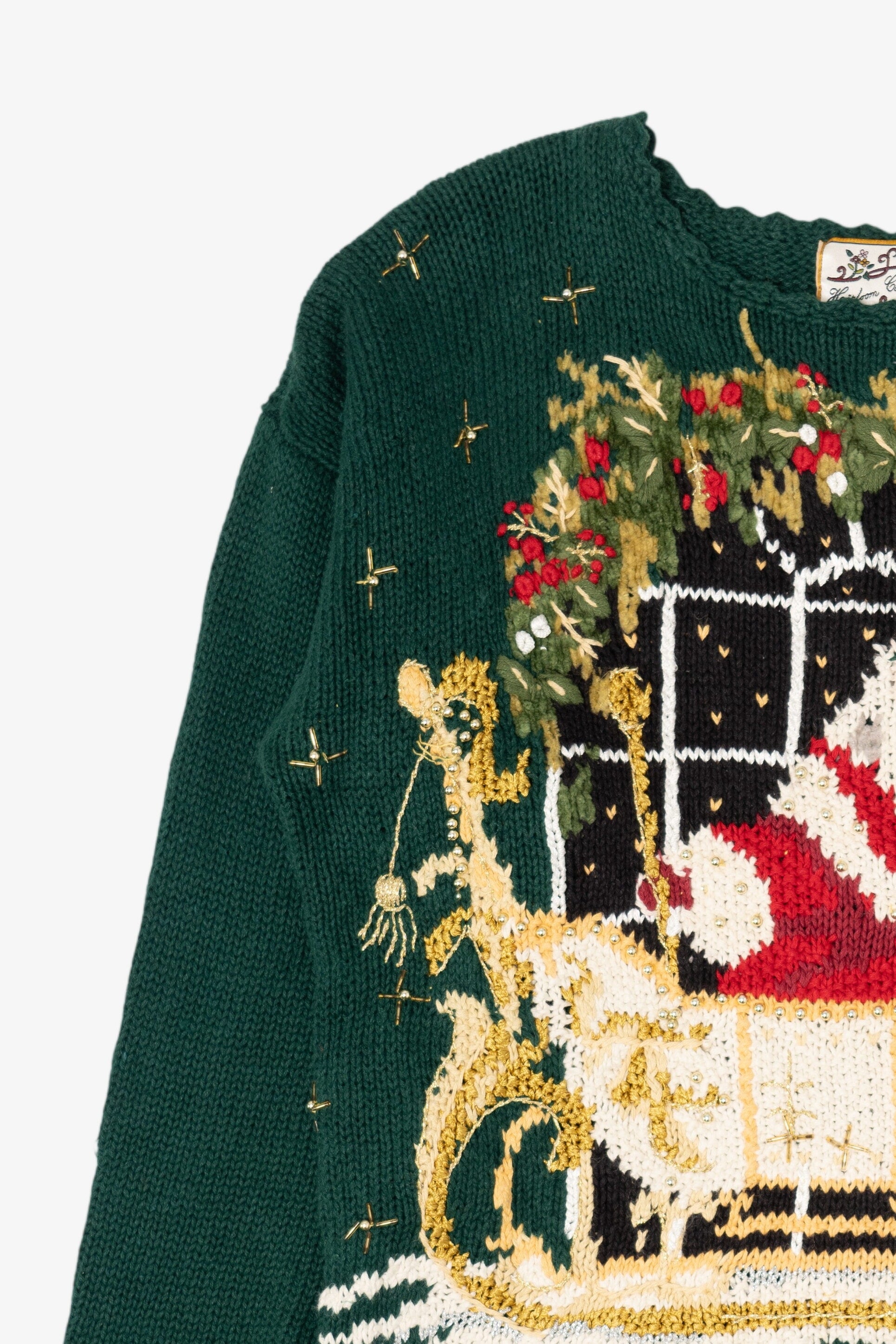 Vintage Green Heirloom Collectibles Santa Ugly Christmas Pullover (1990s)