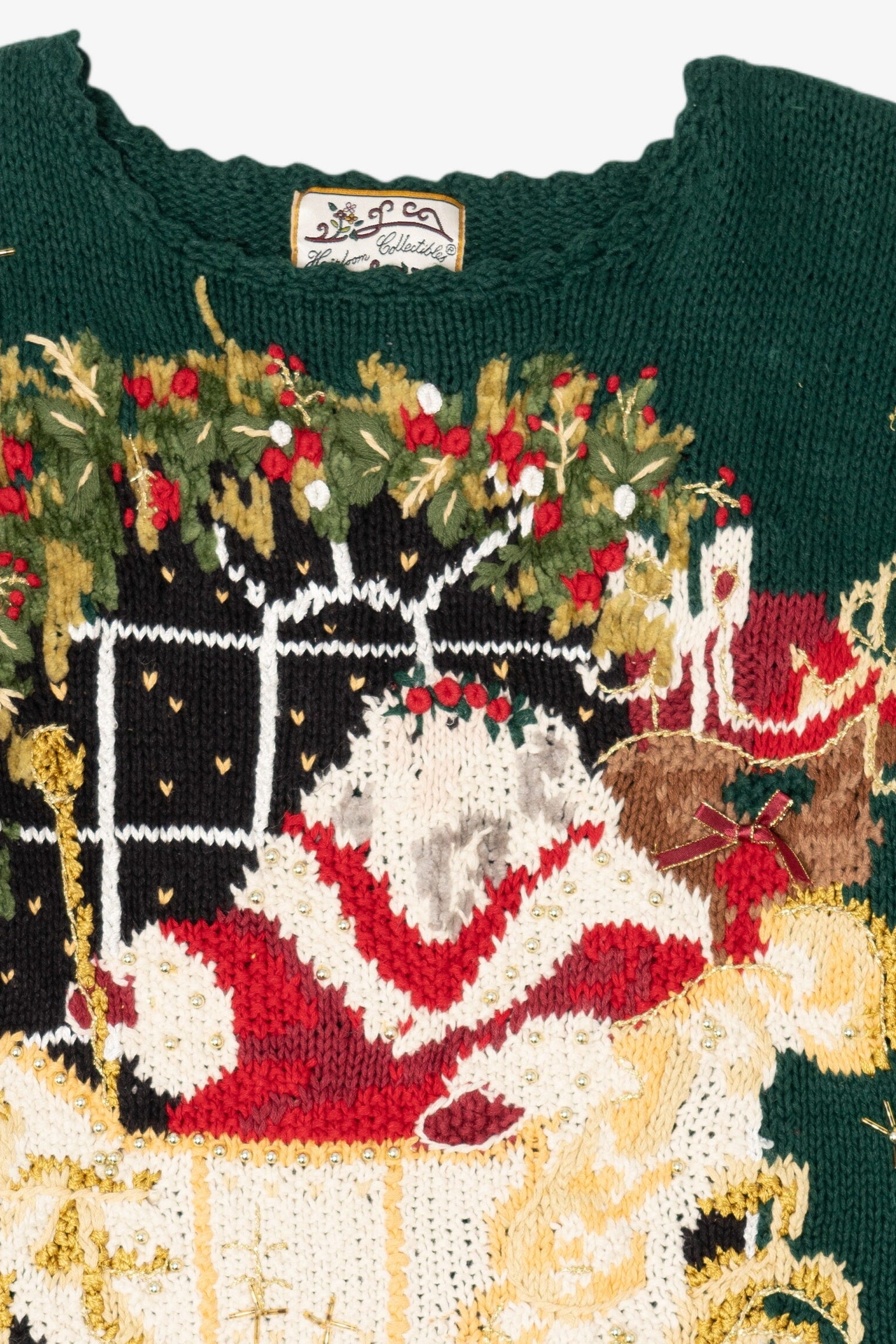 Vintage Green Heirloom Collectibles Santa Ugly Christmas Pullover (1990s)
