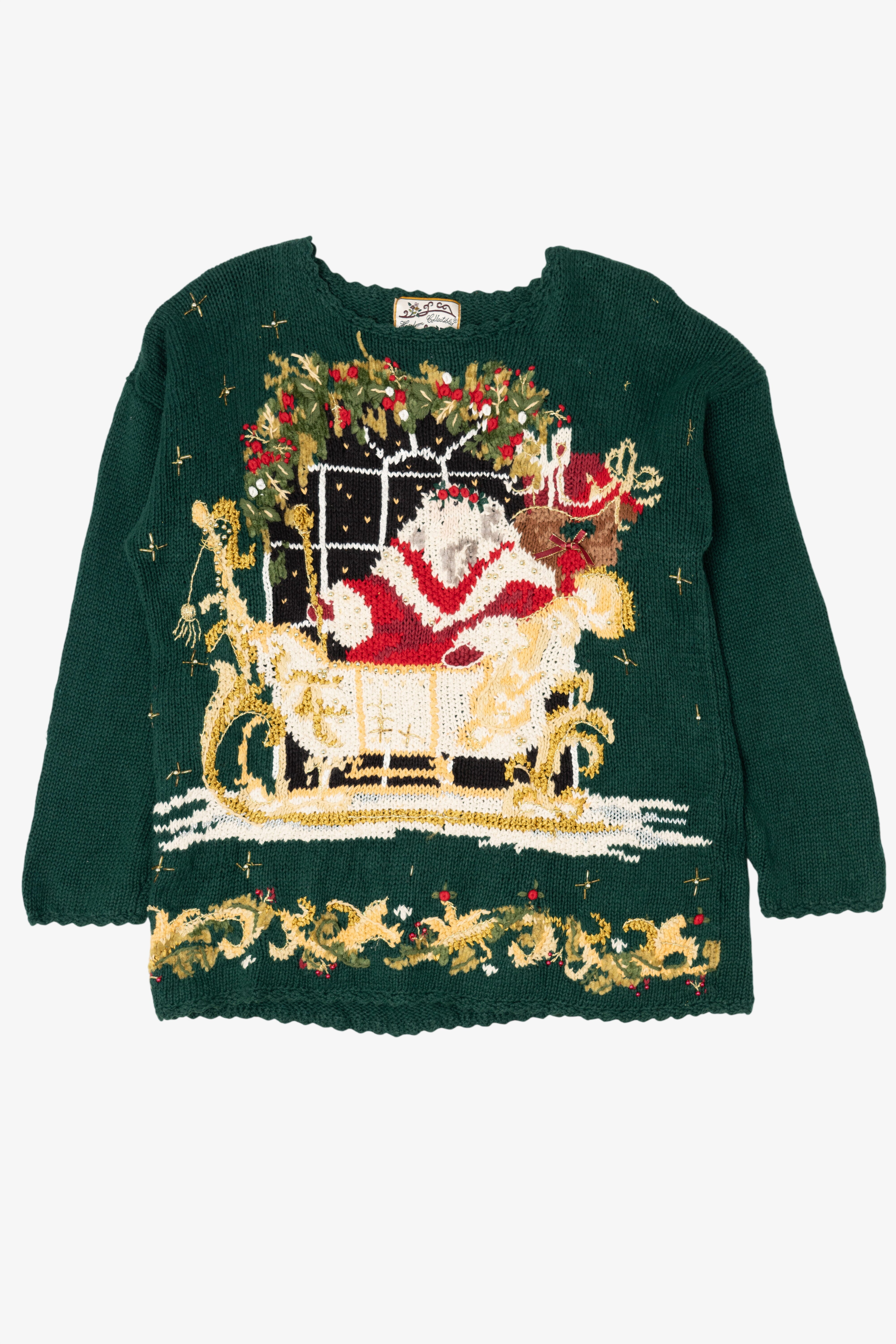 Vintage Green Heirloom Collectibles Santa Ugly Christmas Pullover (1990s)