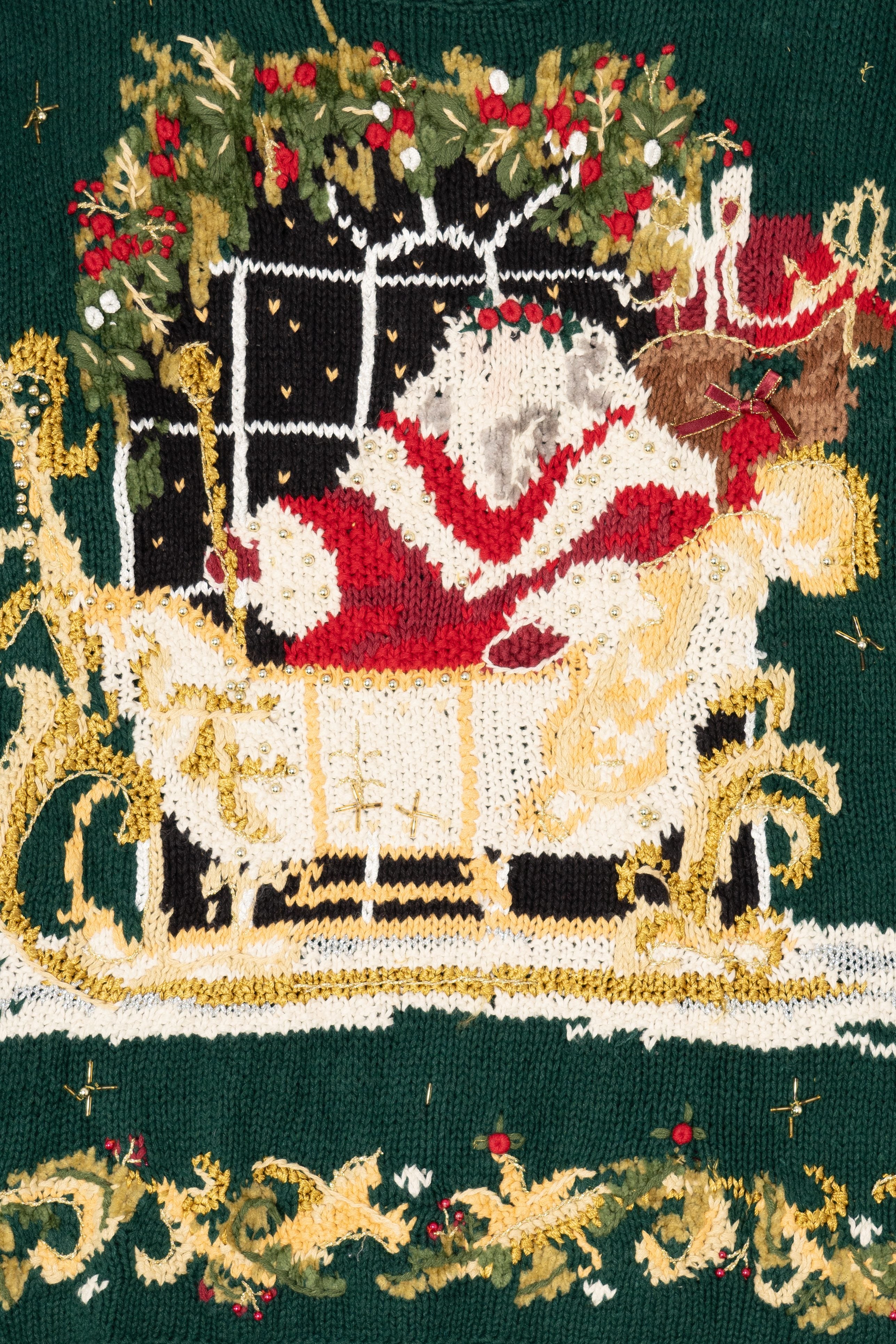 Vintage Green Heirloom Collectibles Santa Ugly Christmas Pullover (1990s)