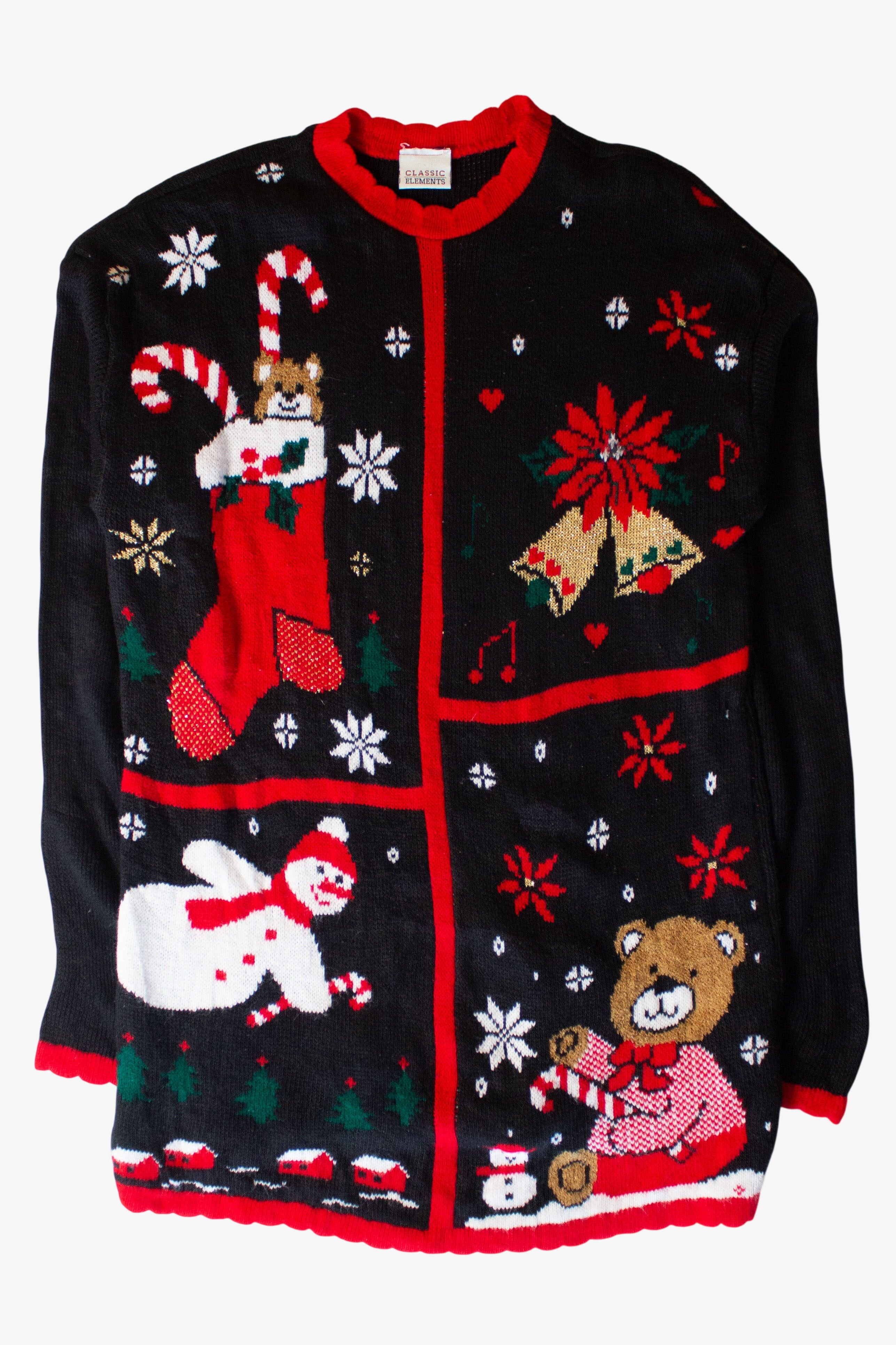 Vintage Classic Elements Stocking Bears Ugly Christmas Sweater (1990s)
