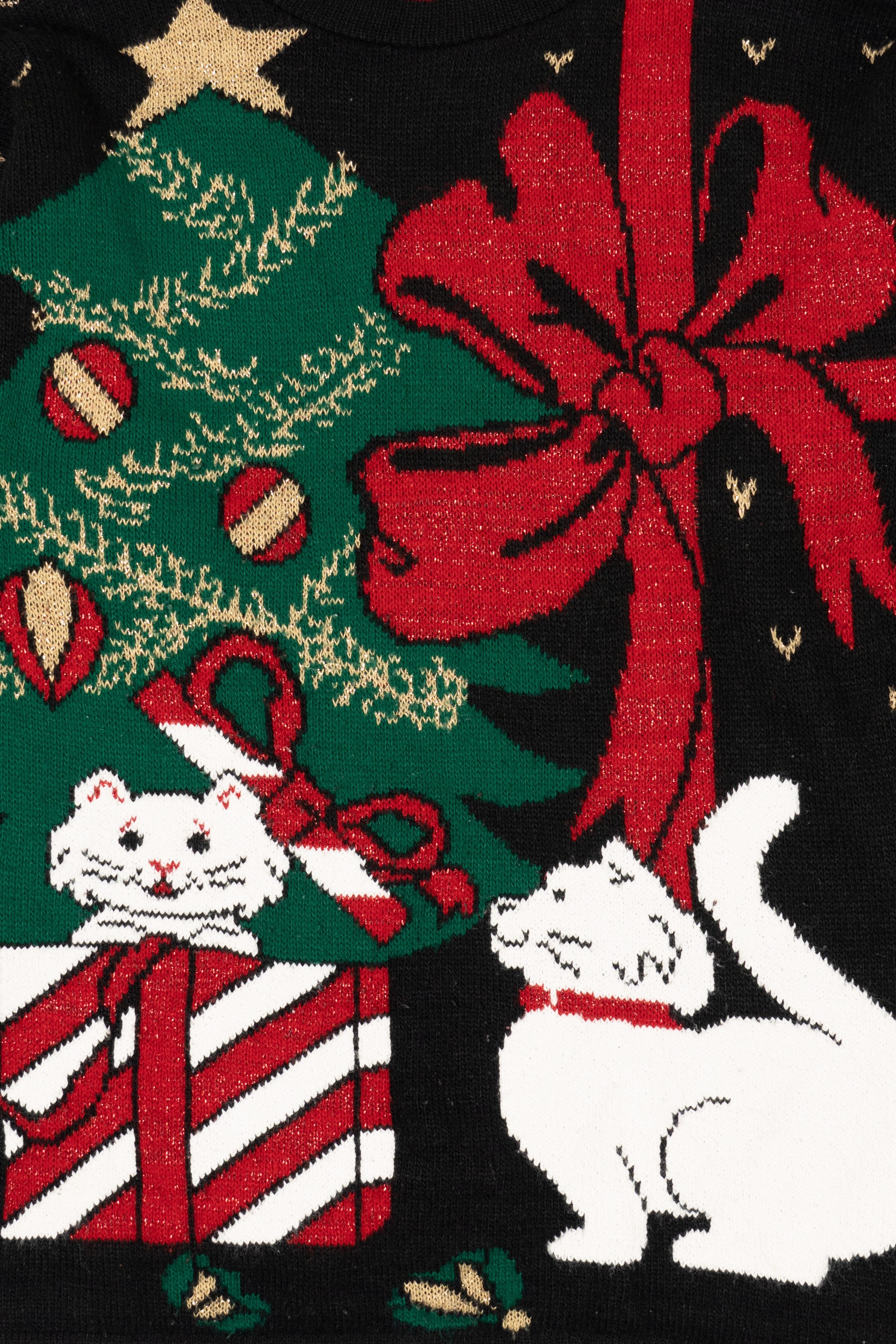 Vintage Black Unknown Cats Ugly Christmas Pullover (1990s)