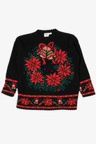 Vintage Black Nutcracker Wreaths Ugly Christmas Pullover (1980s)