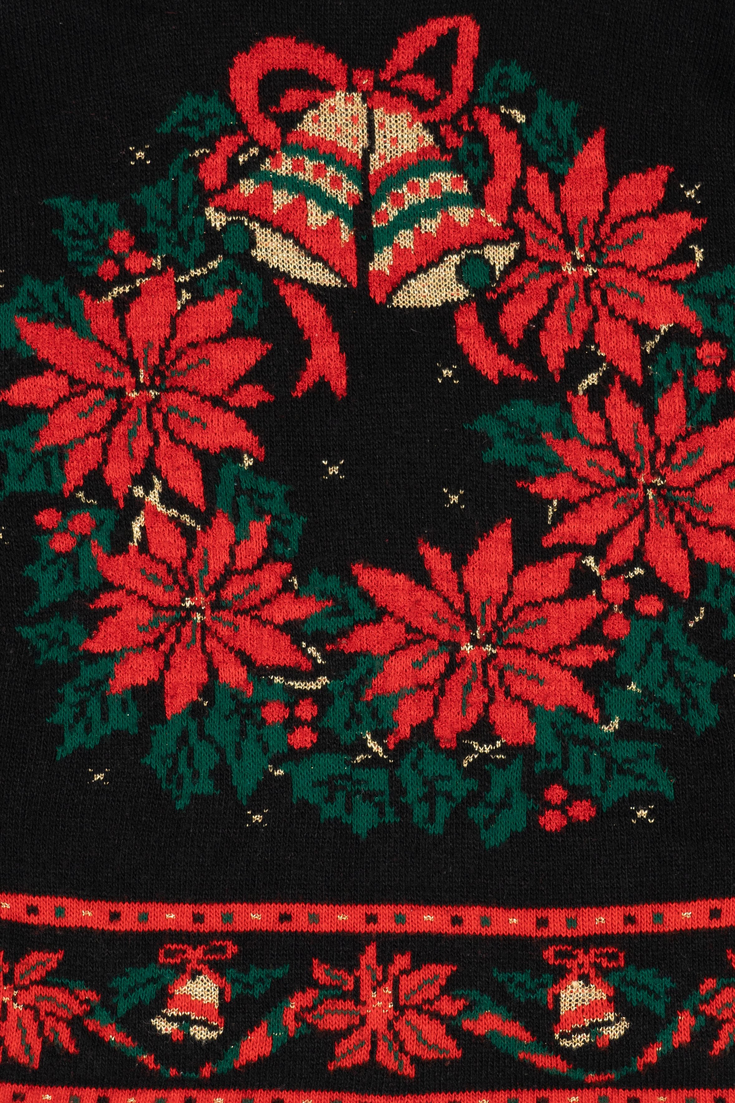 Vintage Black Nutcracker Wreaths Ugly Christmas Pullover (1980s)