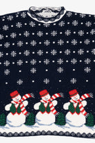 Vintage Navy Blue Snowmen Ugly Christmas Pullover (1990s)