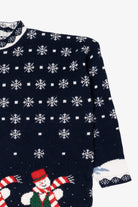 Vintage Navy Blue Snowmen Ugly Christmas Pullover (1990s)