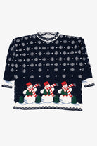 Vintage Navy Blue Snowmen Ugly Christmas Pullover (1990s)