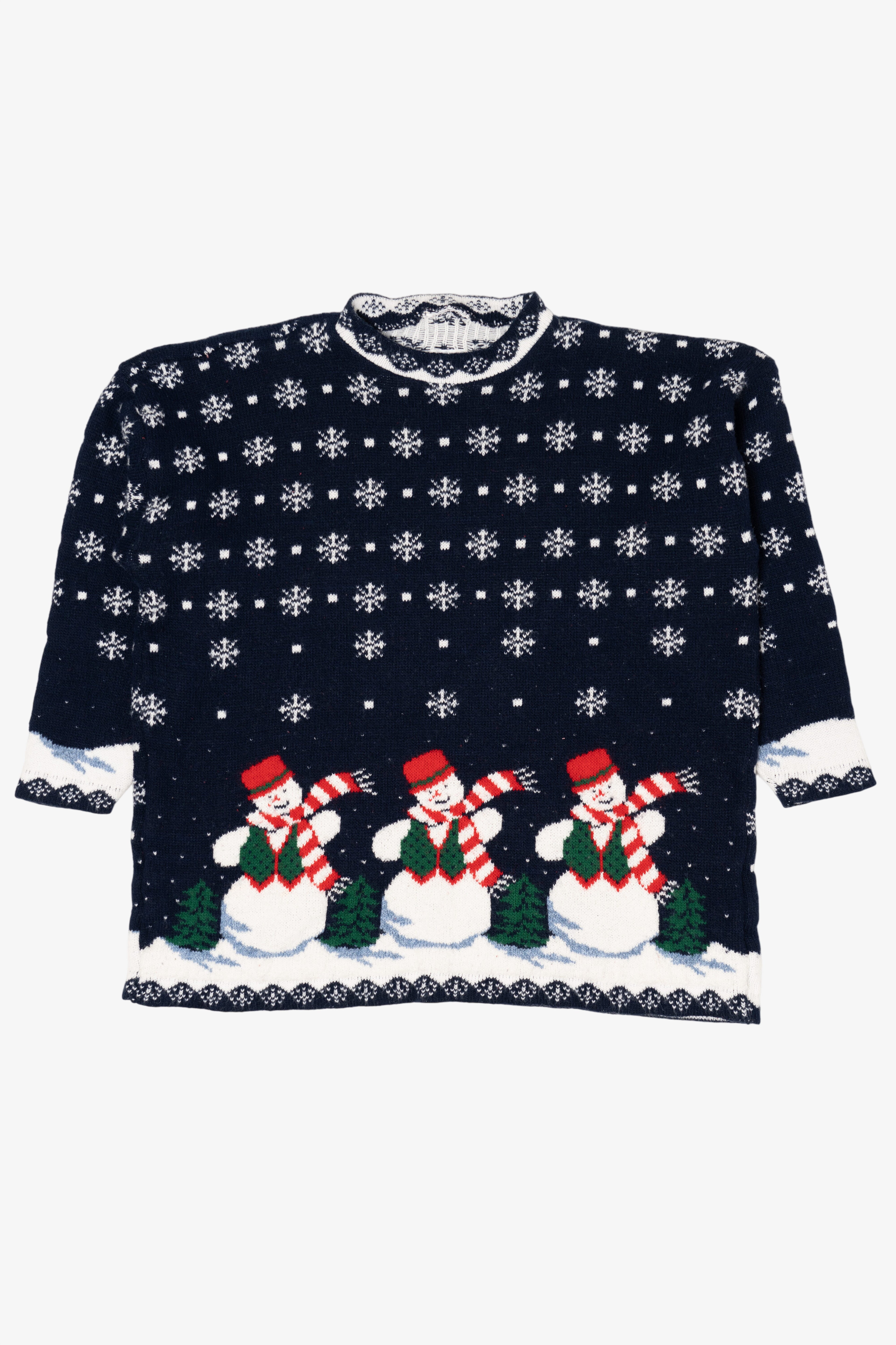 Vintage Navy Blue Snowmen Ugly Christmas Pullover (1990s)