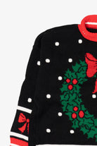 Vintage Black Knitwaves Wreaths Ugly Christmas Pullover (1980s)