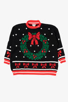 Vintage Black Knitwaves Wreaths Ugly Christmas Pullover (1980s)