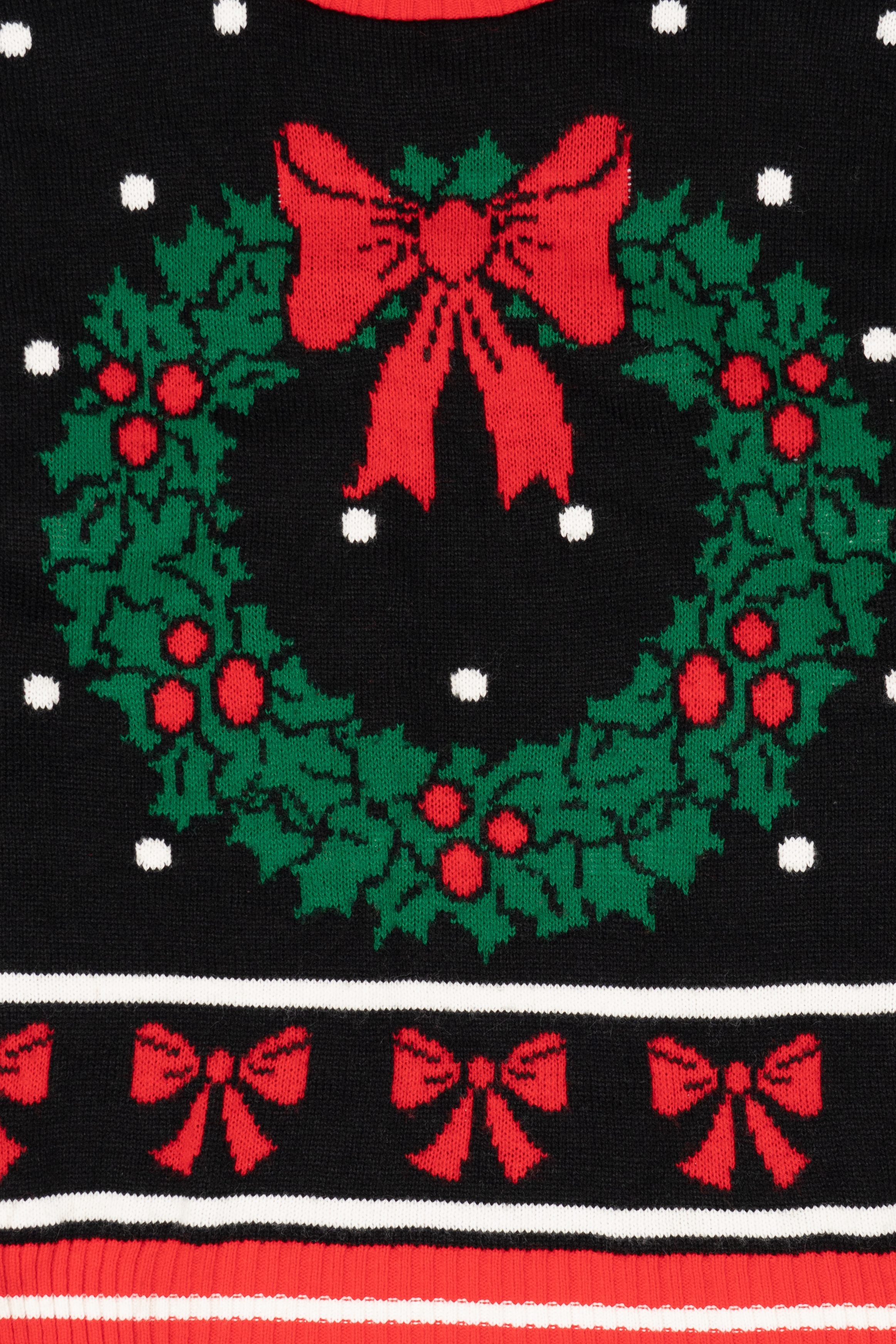 Vintage Black Knitwaves Wreaths Ugly Christmas Pullover (1980s)
