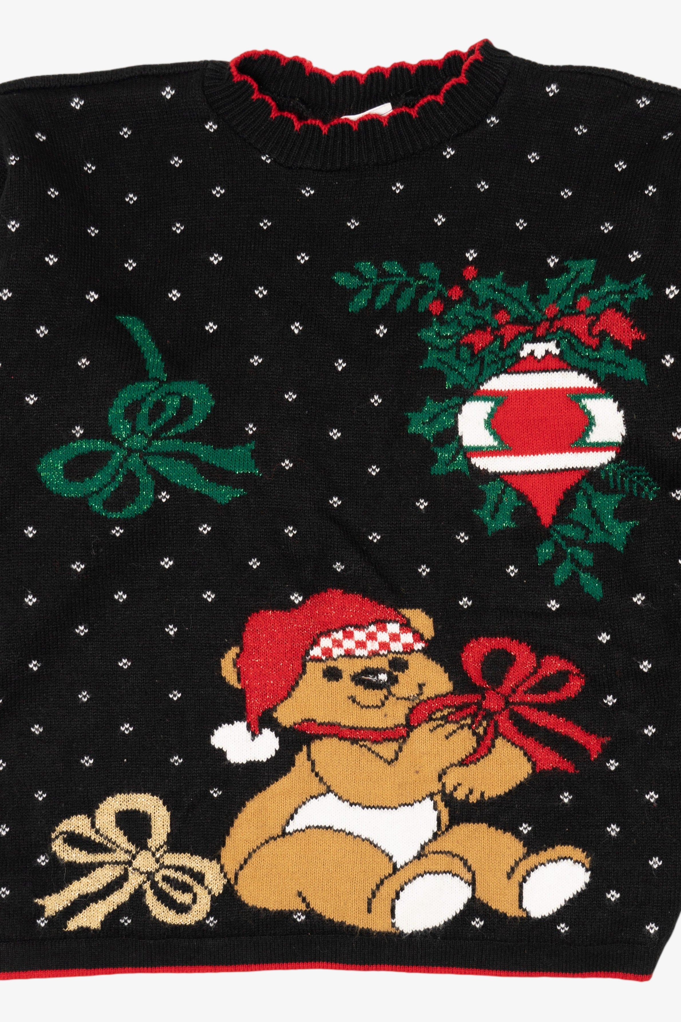 Vintage Black Holiday Time Teddy Bear Ugly Christmas Pullover (1990s)