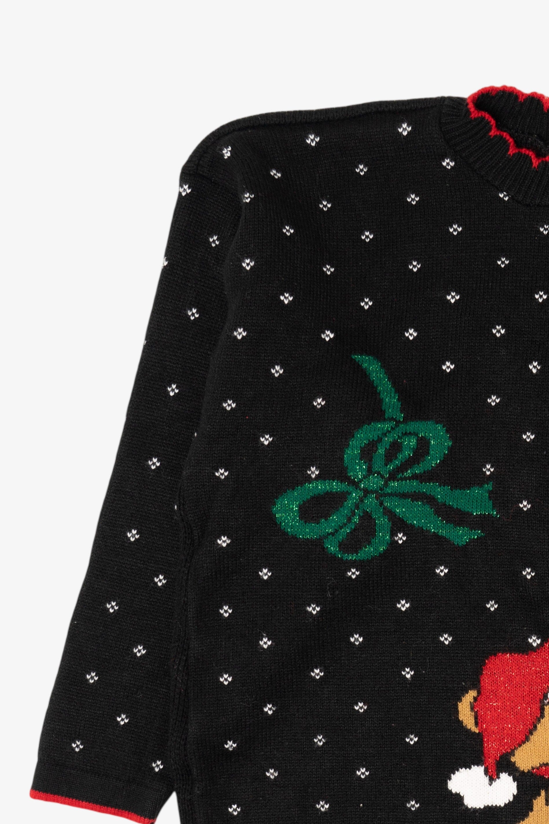 Vintage Black Holiday Time Teddy Bear Ugly Christmas Pullover (1990s)