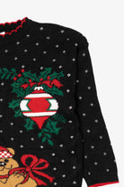 Vintage Black Holiday Time Teddy Bear Ugly Christmas Pullover (1990s)