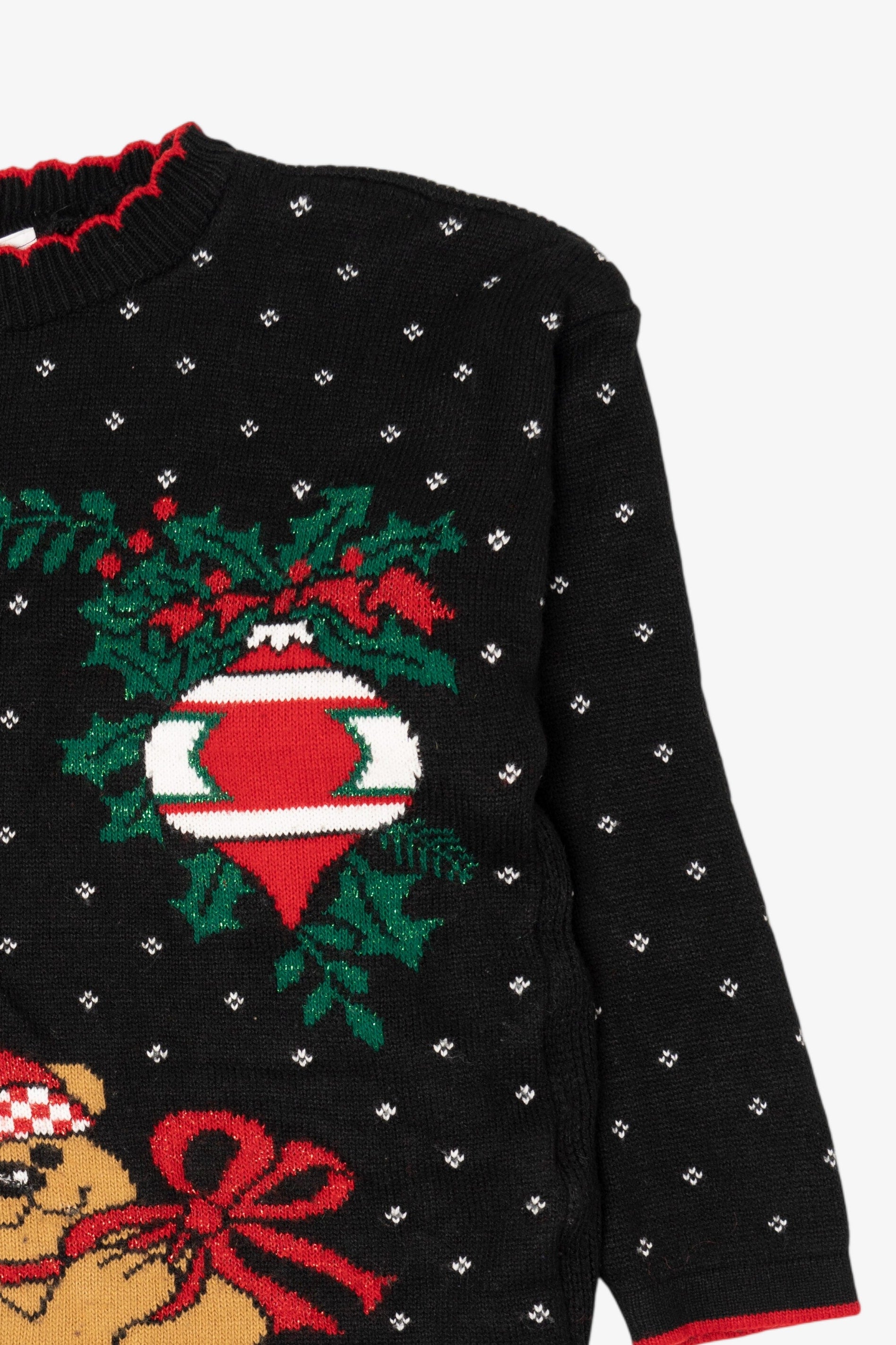 Vintage Black Holiday Time Teddy Bear Ugly Christmas Pullover (1990s)