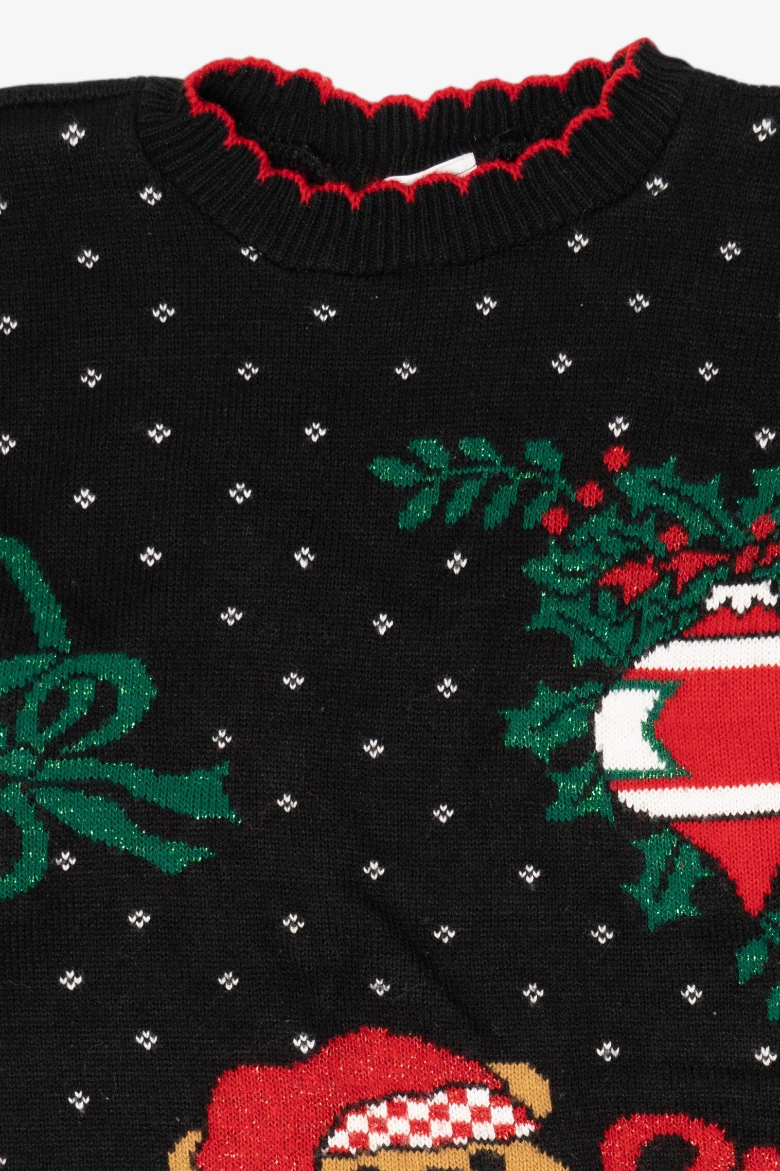 Vintage Black Holiday Time Teddy Bear Ugly Christmas Pullover (1990s)