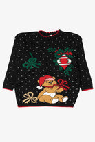Vintage Black Holiday Time Teddy Bear Ugly Christmas Pullover (1990s)