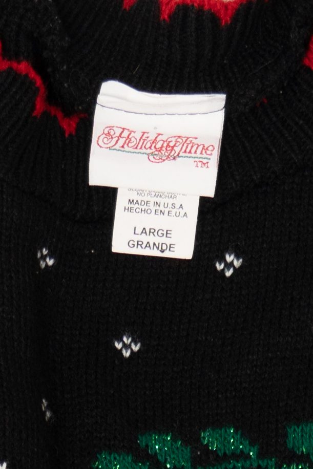 Vintage Black Holiday Time Teddy Bear Ugly Christmas Pullover (1990s)