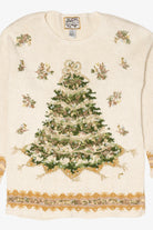 Vintage White Heirloom Collectible Tree Ugly Christmas Pullover (1990s)