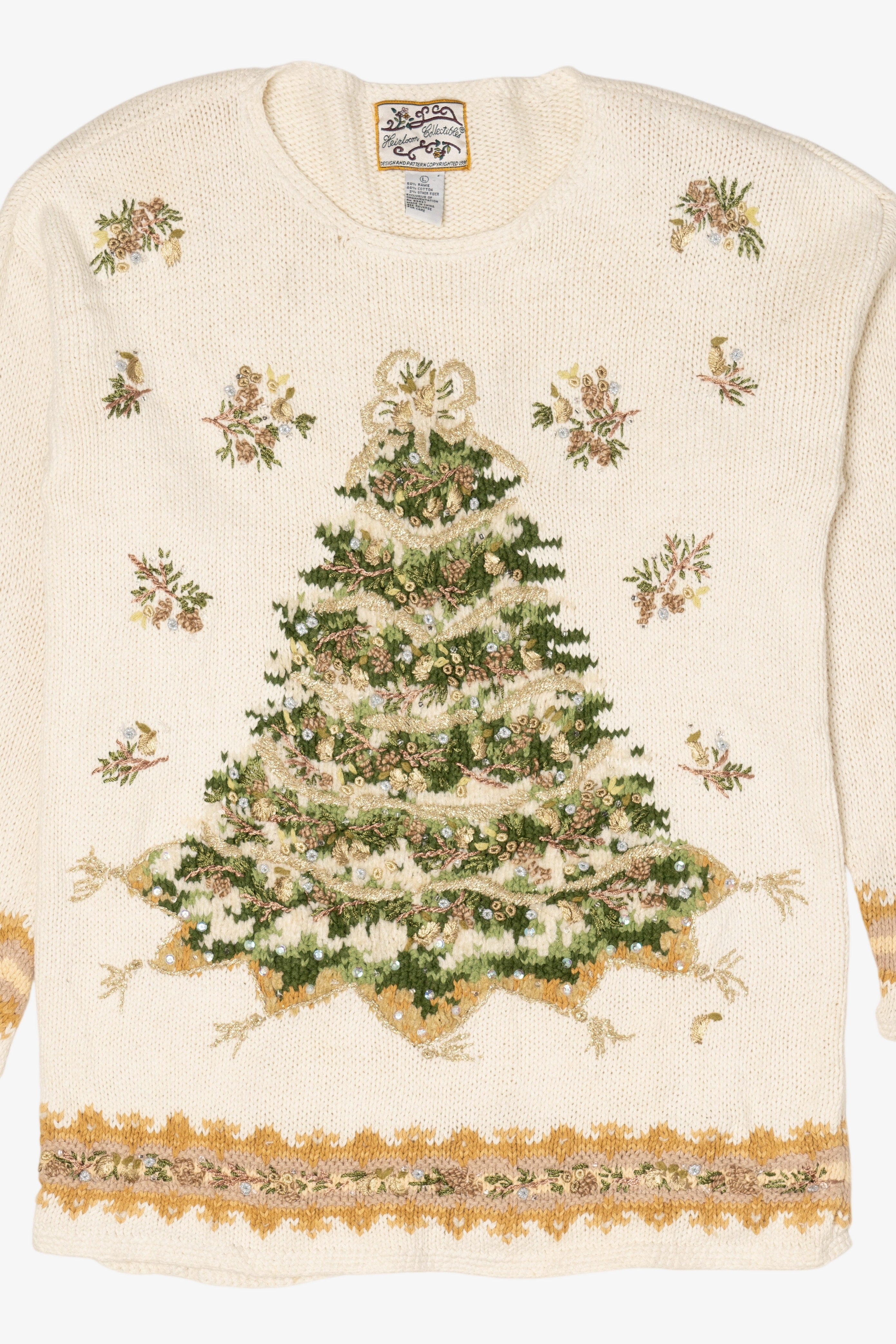 Vintage White Heirloom Collectible Tree Ugly Christmas Pullover (1990s)