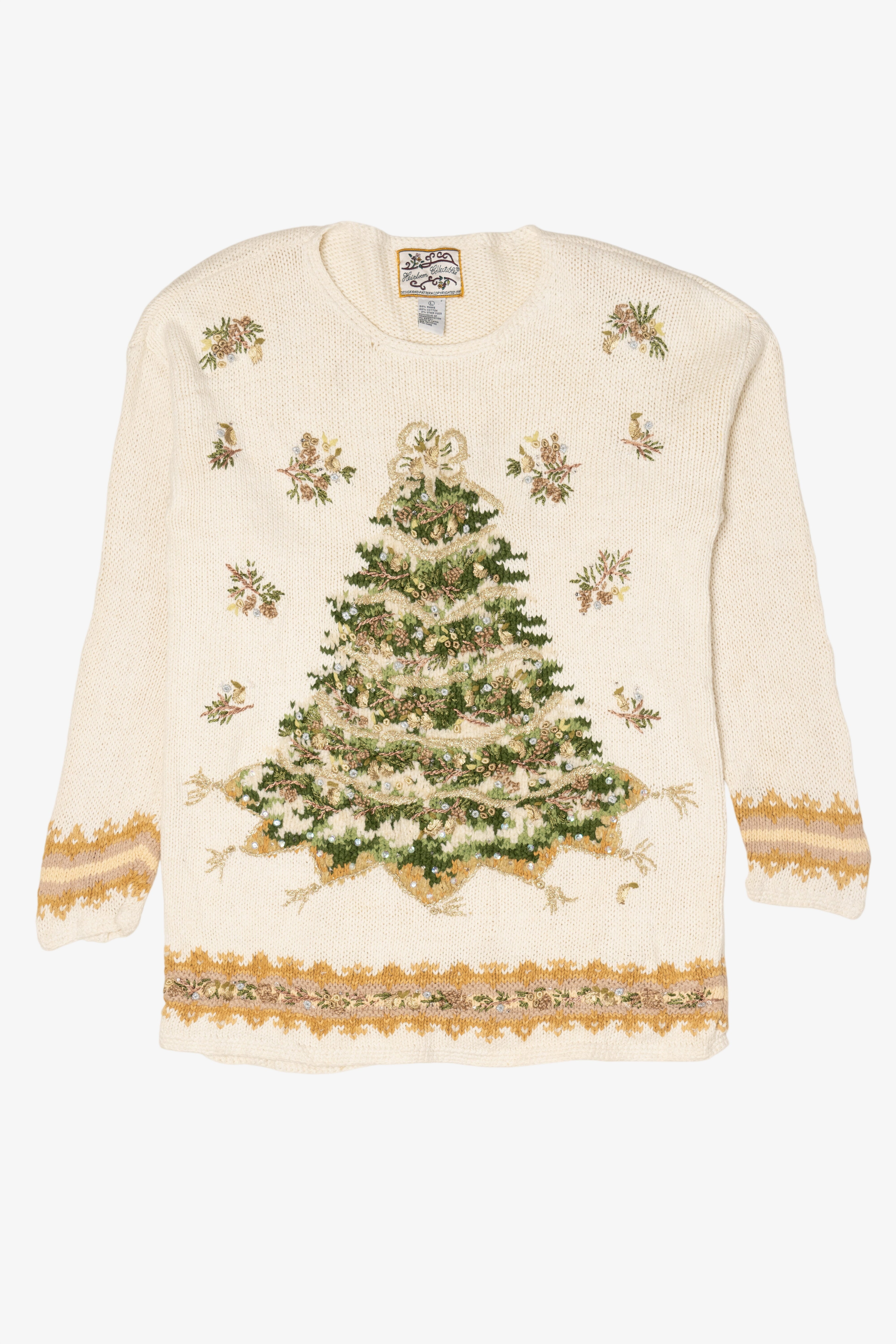 Vintage White Heirloom Collectible Tree Ugly Christmas Pullover (1990s)